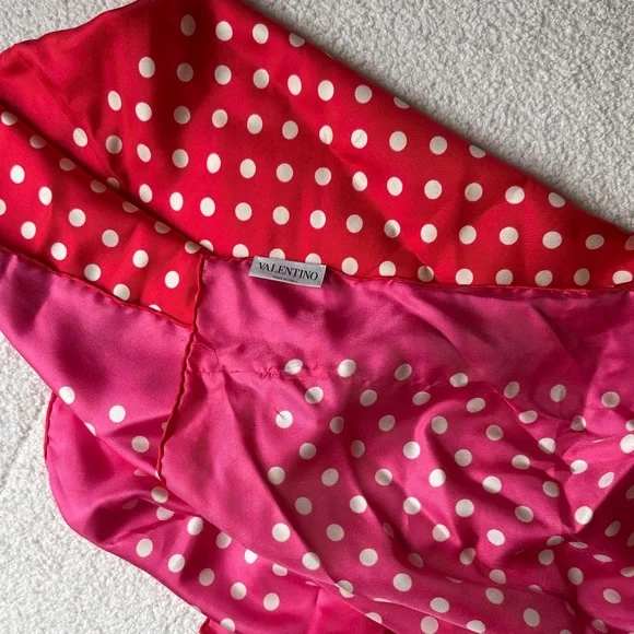 Valentino Polkadot Red Scarf with White Dots - Picture 2 of 3